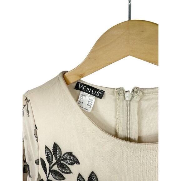 Venus Long Sleeve Mesh Rhinestone Floral Pattern Maxi Dress Gown Womens Small - Picture 3 of 8